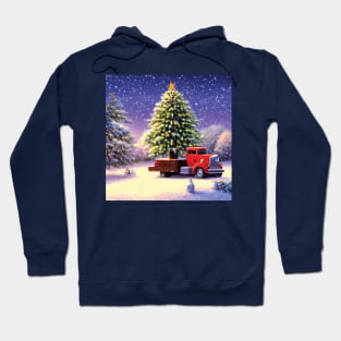 Vintage Christmas Truck on Board in Snow Hoodie